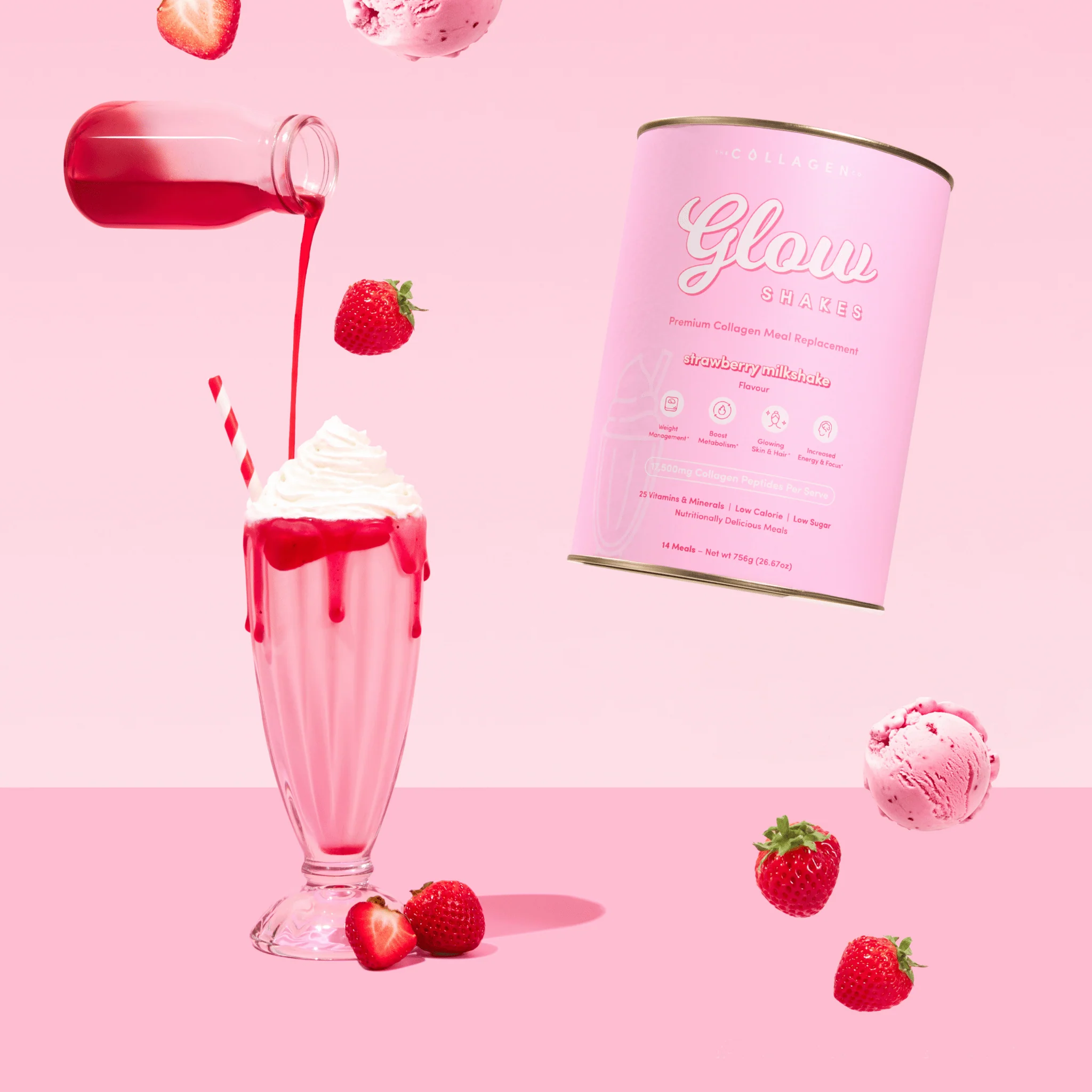 Strawberry Milkshake Collagen Meal Replacement - 756g - Image 2